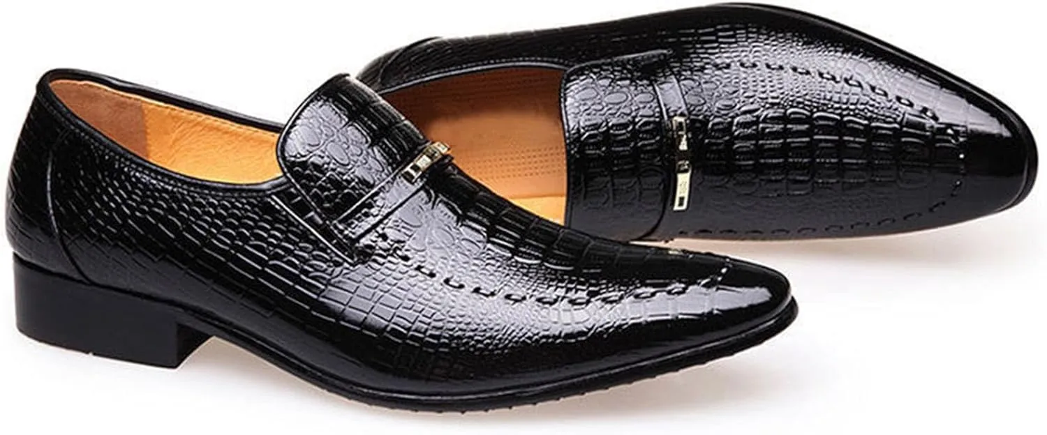 Dress Shoes for Men, Classic Alligator Printed Business Leather Dress Slip on Derby Shoes for Mens