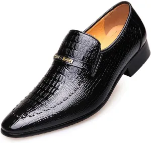 Dress Shoes for Men, Classic Alligator Printed Business Leather Dress Slip on Derby Shoes for Mens