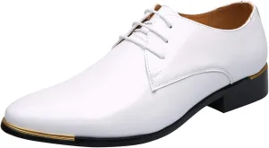 Dress Shoes Men Classic Pointed-Toe Patent Leather Lace-up Formal Oxford Shoes Black Brown Red Grey
