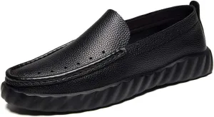 Driving Loafer Compatible with Men Business Platform Shoes Slip On Synthetic Leather Round Toe Stitching Lightweight Casual Rubber Sole Splice Desgin