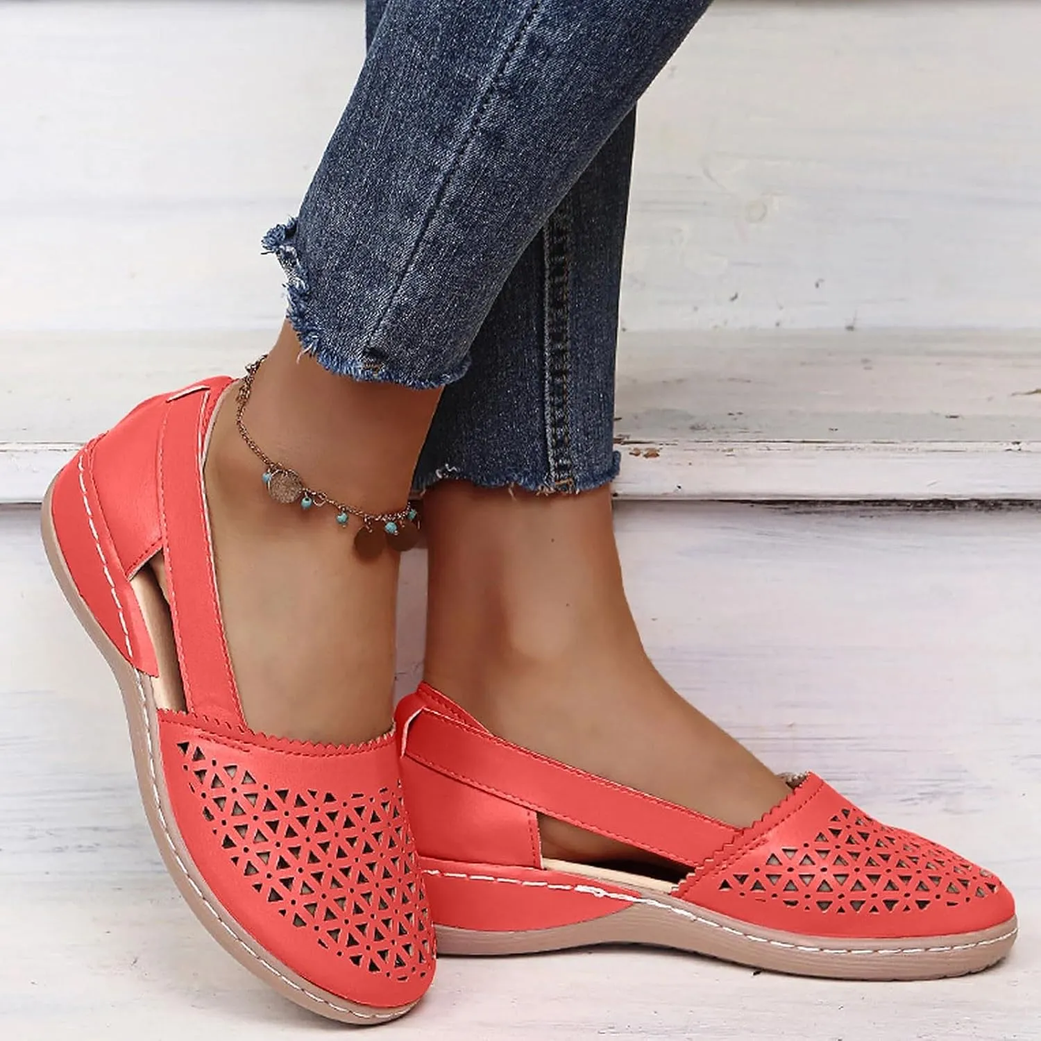 Eduavar Womens Sandals Casual Summer Mesh Wedge Slip-On with Arch Support Orthopedic Fisherman Closed Toe Sandals Footwear
