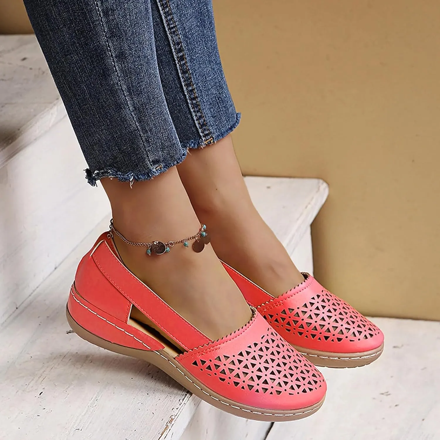 Eduavar Womens Sandals Casual Summer Mesh Wedge Slip-On with Arch Support Orthopedic Fisherman Closed Toe Sandals Footwear