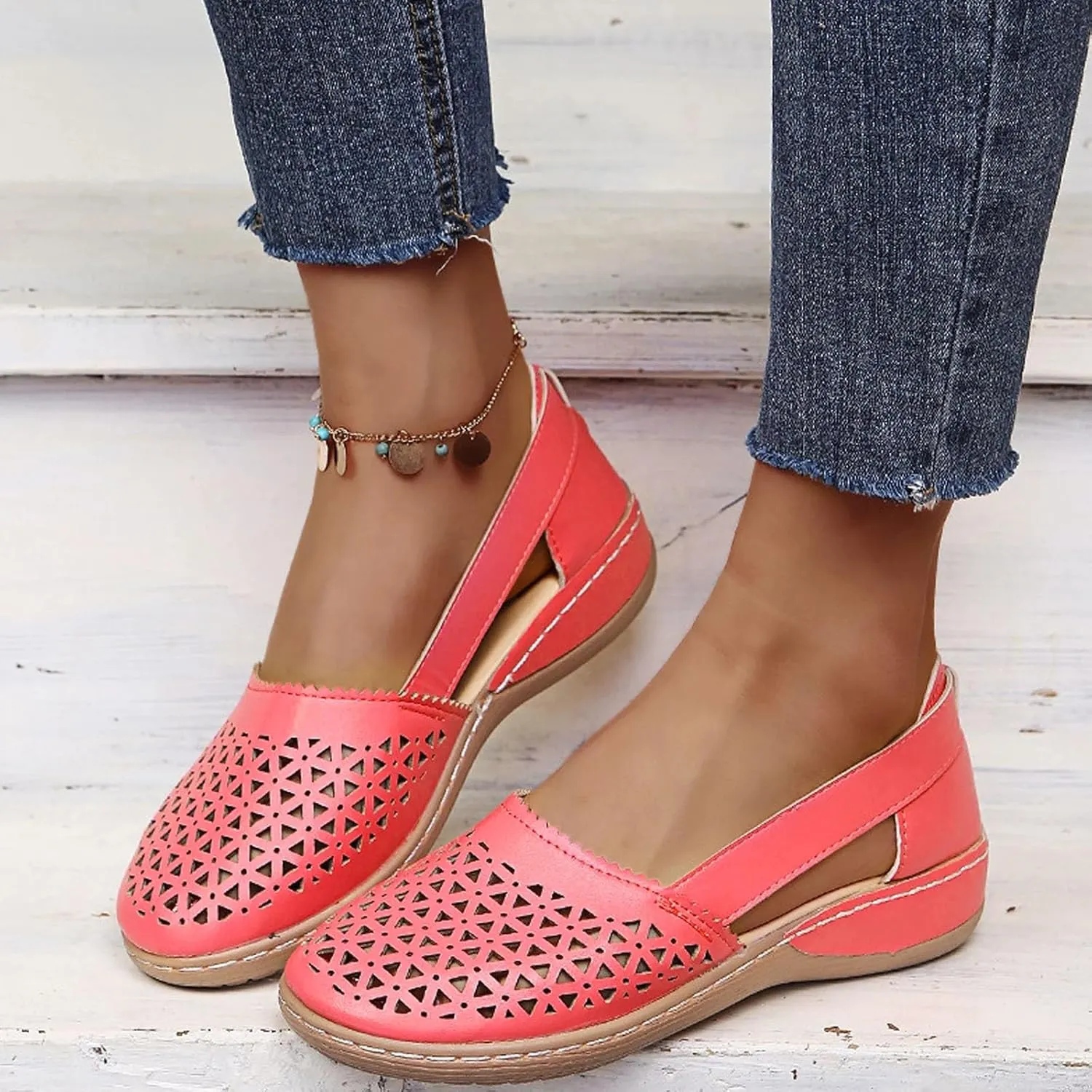 Eduavar Womens Sandals Casual Summer Mesh Wedge Slip-On with Arch Support Orthopedic Fisherman Closed Toe Sandals Footwear