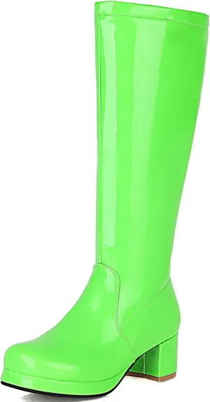 Elbslutt Women's Gogo Boots Knee High Patent Leather Chunky Block Heels Wide Calf Go Boots Zip Up 70s Disco Dance Shoes
