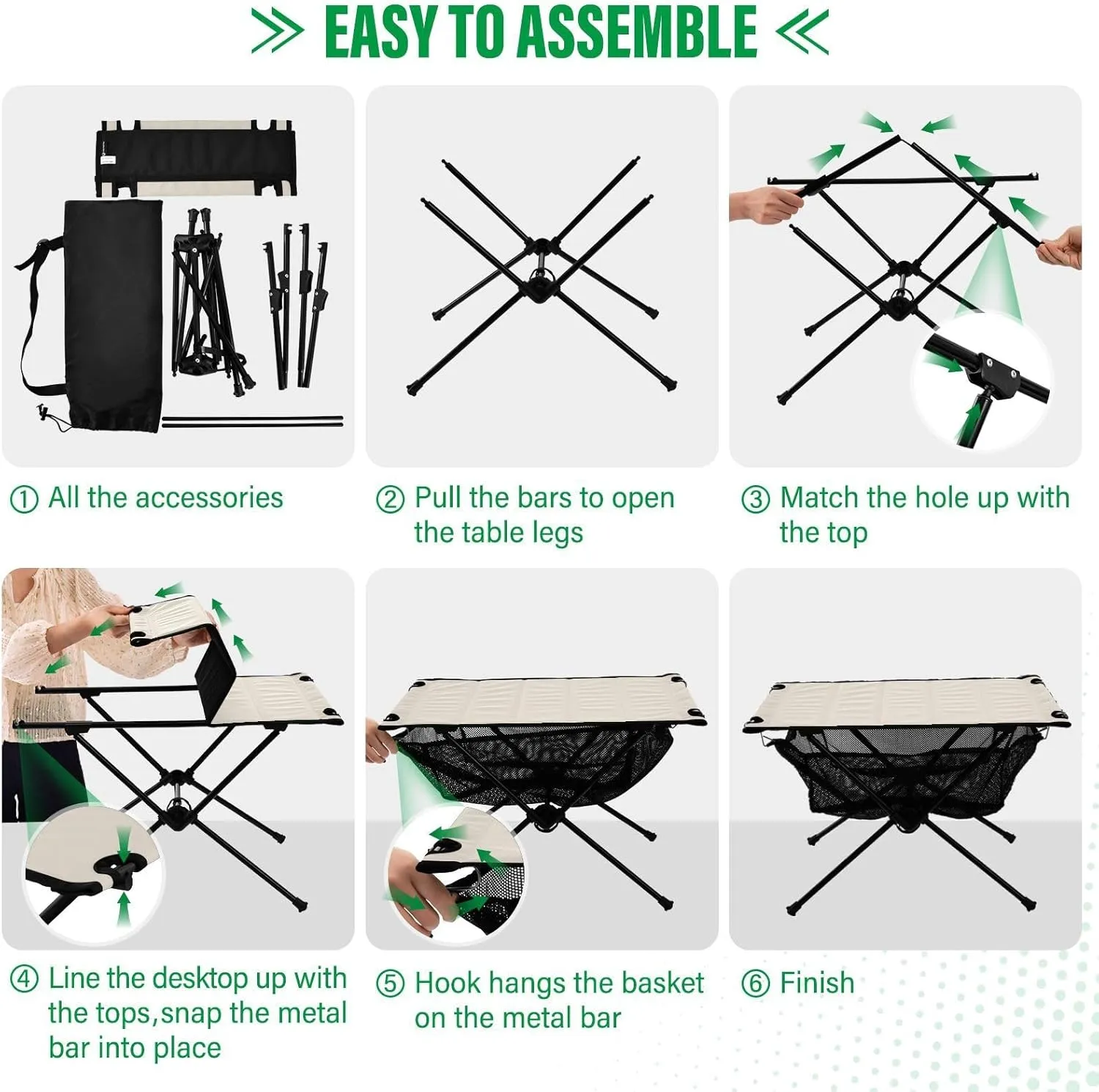 Emelivor Beige Folding Camping Table Portable Beach Table with Carry Bag Small Camping Side Table for Outdoor Picnic Camping Travel Fishing
