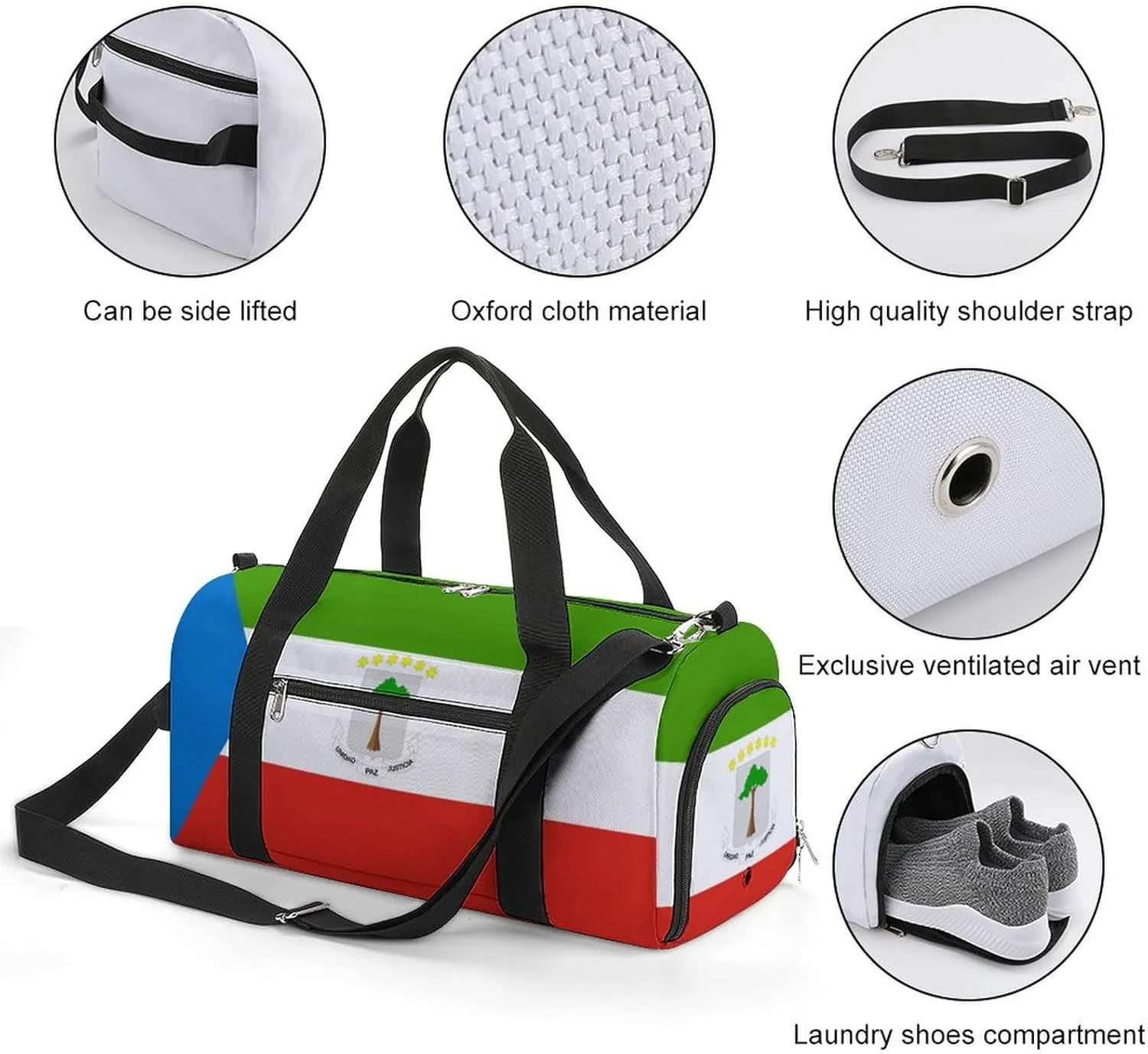 Equatorial Guinea Flag Duffel for Boys Girls with Shoe Compartment and Wet Pocket