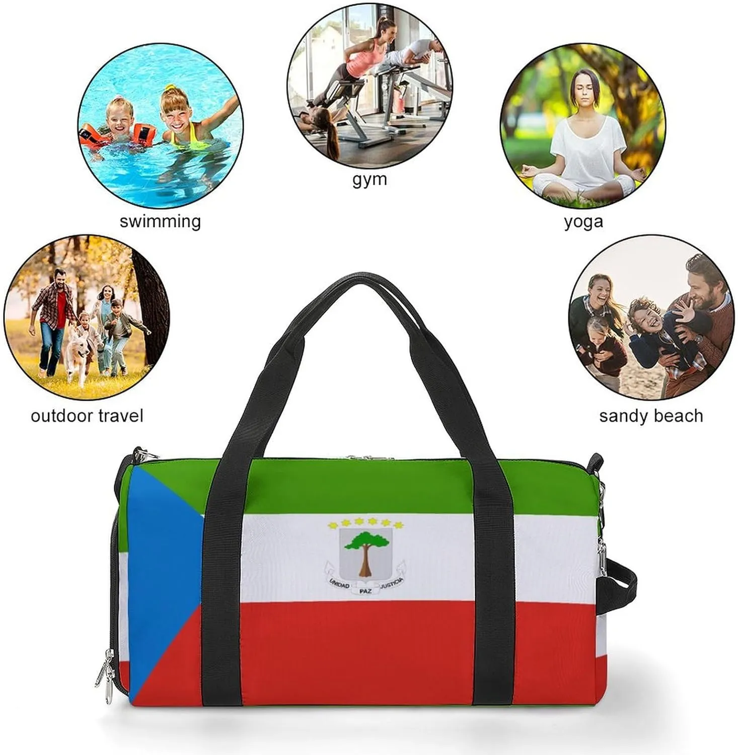 Equatorial Guinea Flag Duffel for Boys Girls with Shoe Compartment and Wet Pocket