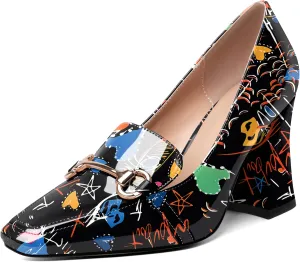 Esvowido Chunky Heels for Women Slip on Pumps Closed Toe Loafer Comfortable Shoes for Business