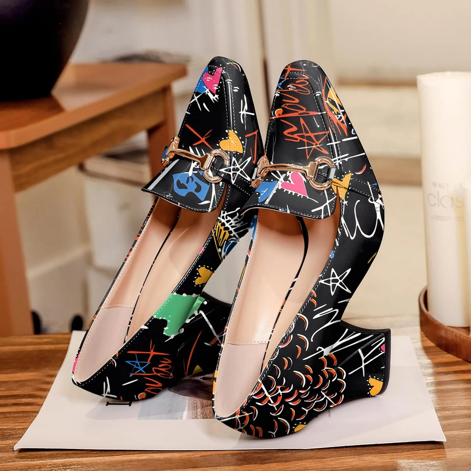 Esvowido Chunky Heels for Women Slip on Pumps Closed Toe Loafer Comfortable Shoes for Business