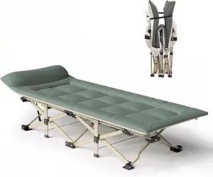 Extra Wide Camping Cots for Heavy People max Loading 551lbs Foldable Bed with Mattress Queen, Comfortable Sleeping for Camping Hiking Travel Home(Green)