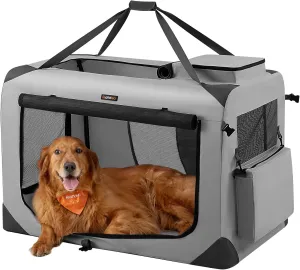 Feandrea 40 Inches Collapsible Soft Dog Crate, Portable Travel Dog Crate for Indoor and Outdoor Use, Dog Carrier Kennel with Safety Zippers, for Living Room, Car, Travelling, Smoke Gray UPDC010G02
