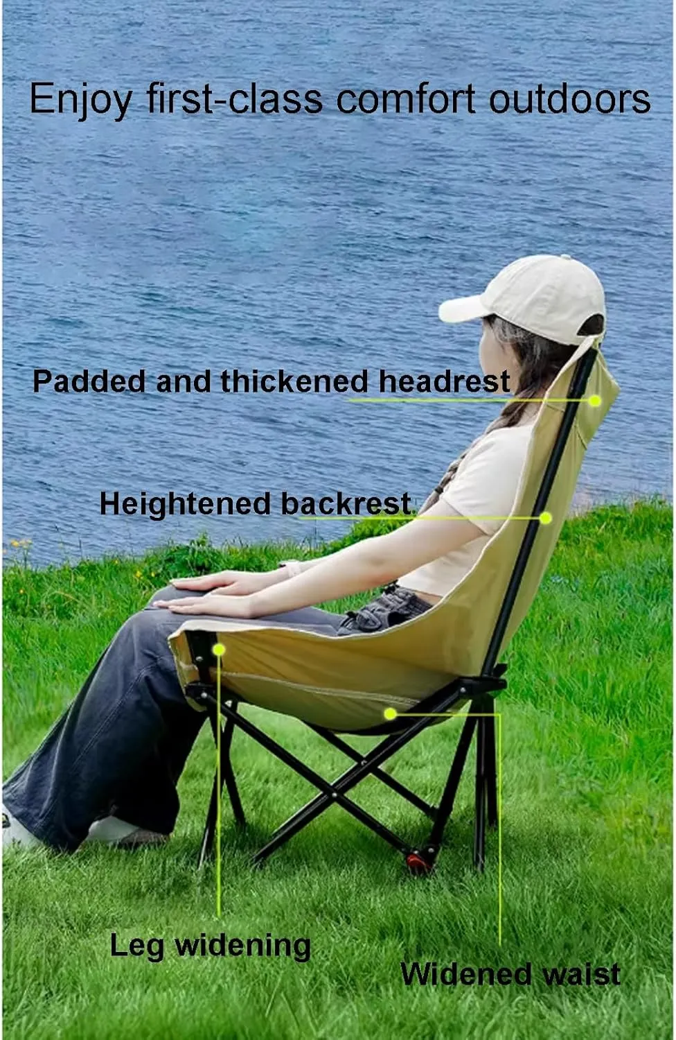 Folding Chairs for Outside, Three-Level Adjustable Height with backrest, Comfortable and Widened Folding seat, Camping Chairs, Portable Recliner, Beach Fishing Picnic Chair(Black)