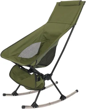 Folding Rocking Chair High Back Support Picnic Chair with Breathable Mesh Back Oxford Cloth for Beach Party(Beige)