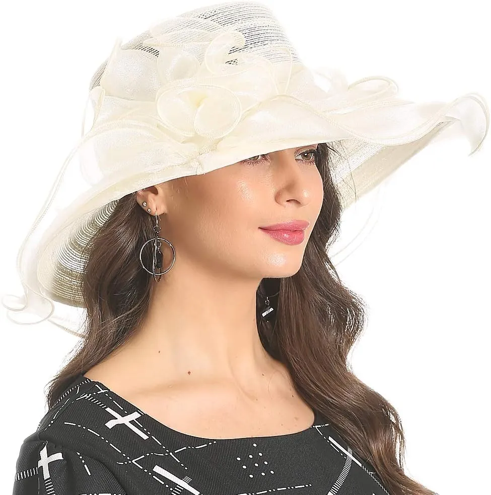 FORBUSITE Derby Church Dress Hat for Women Fascinator Bridal Tea Party Wedding Hat Wide Brim