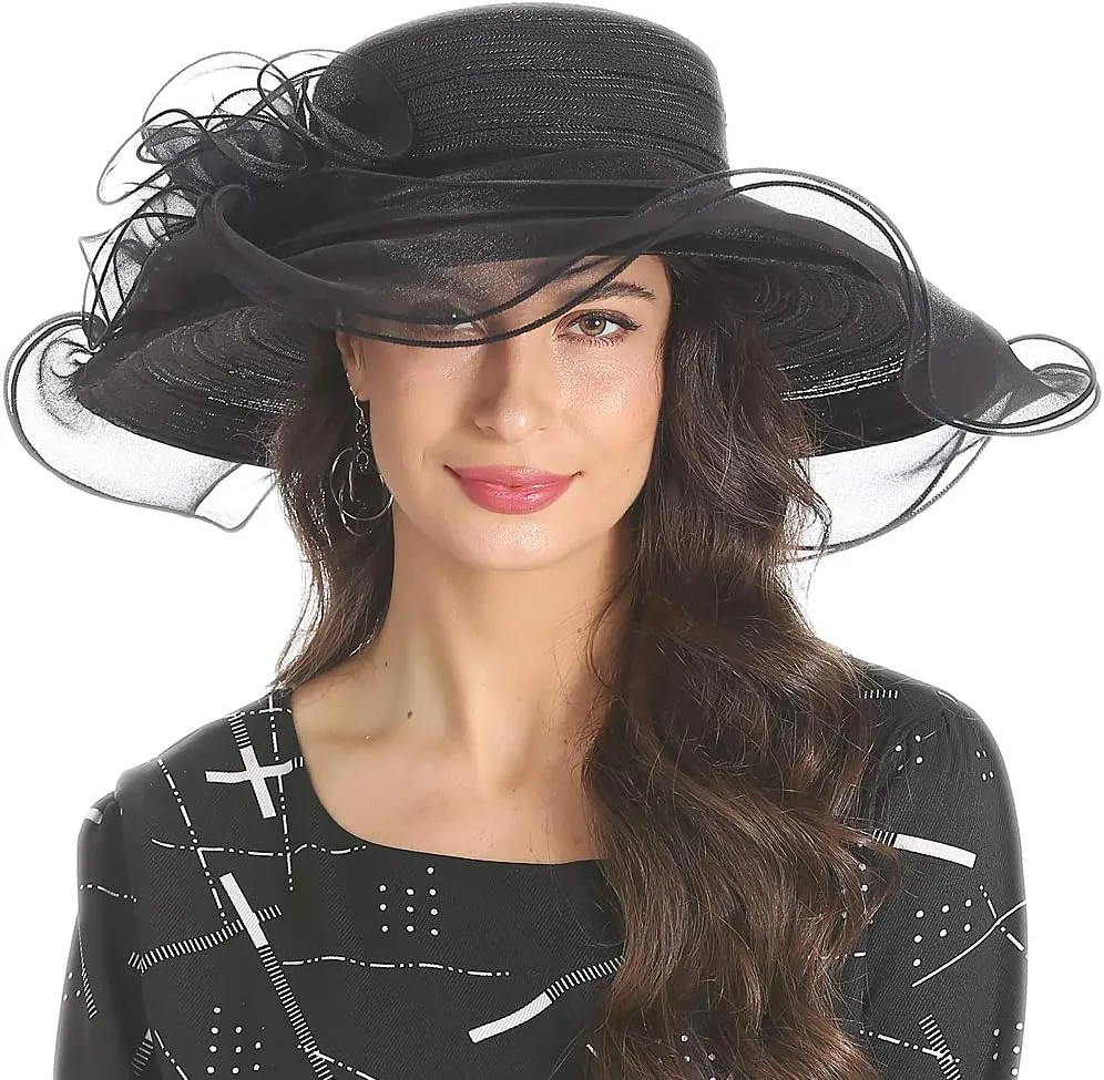 FORBUSITE Derby Church Dress Hat for Women Fascinator Bridal Tea Party Wedding Hat Wide Brim