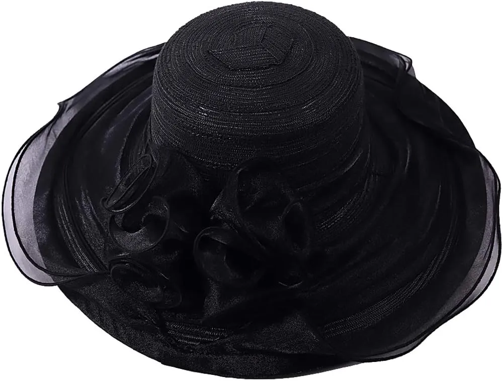 FORBUSITE Derby Church Dress Hat for Women Fascinator Bridal Tea Party Wedding Hat Wide Brim