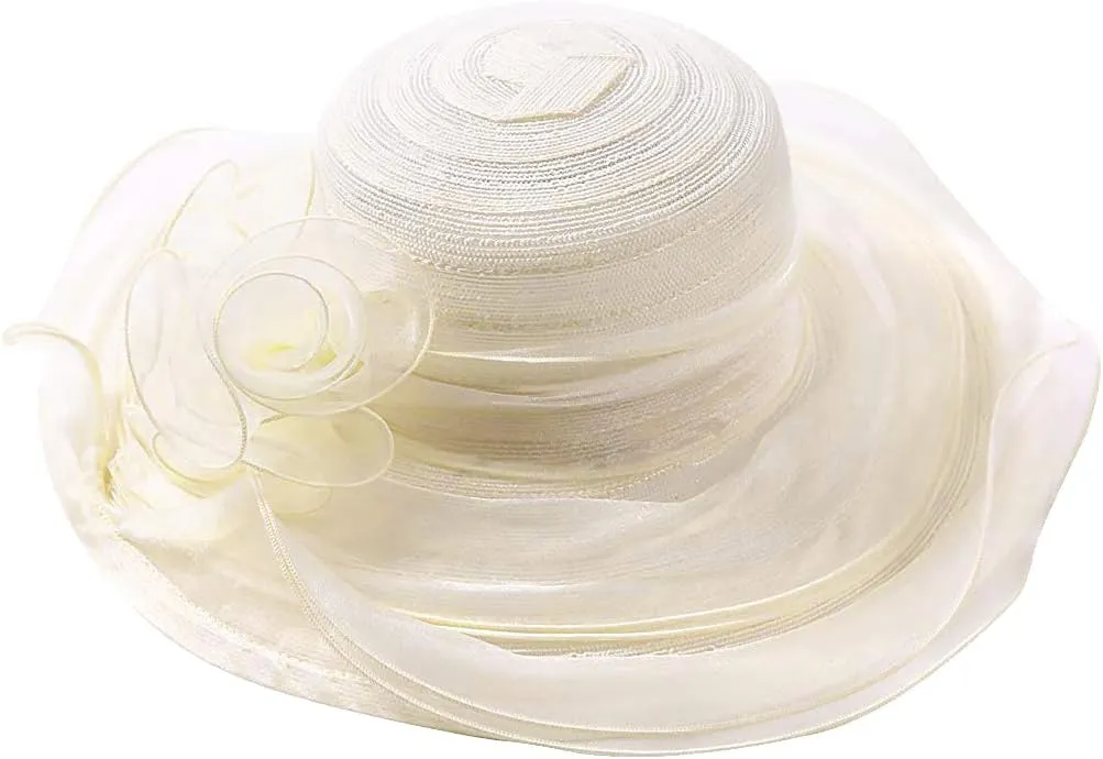 FORBUSITE Derby Church Dress Hat for Women Fascinator Bridal Tea Party Wedding Hat Wide Brim