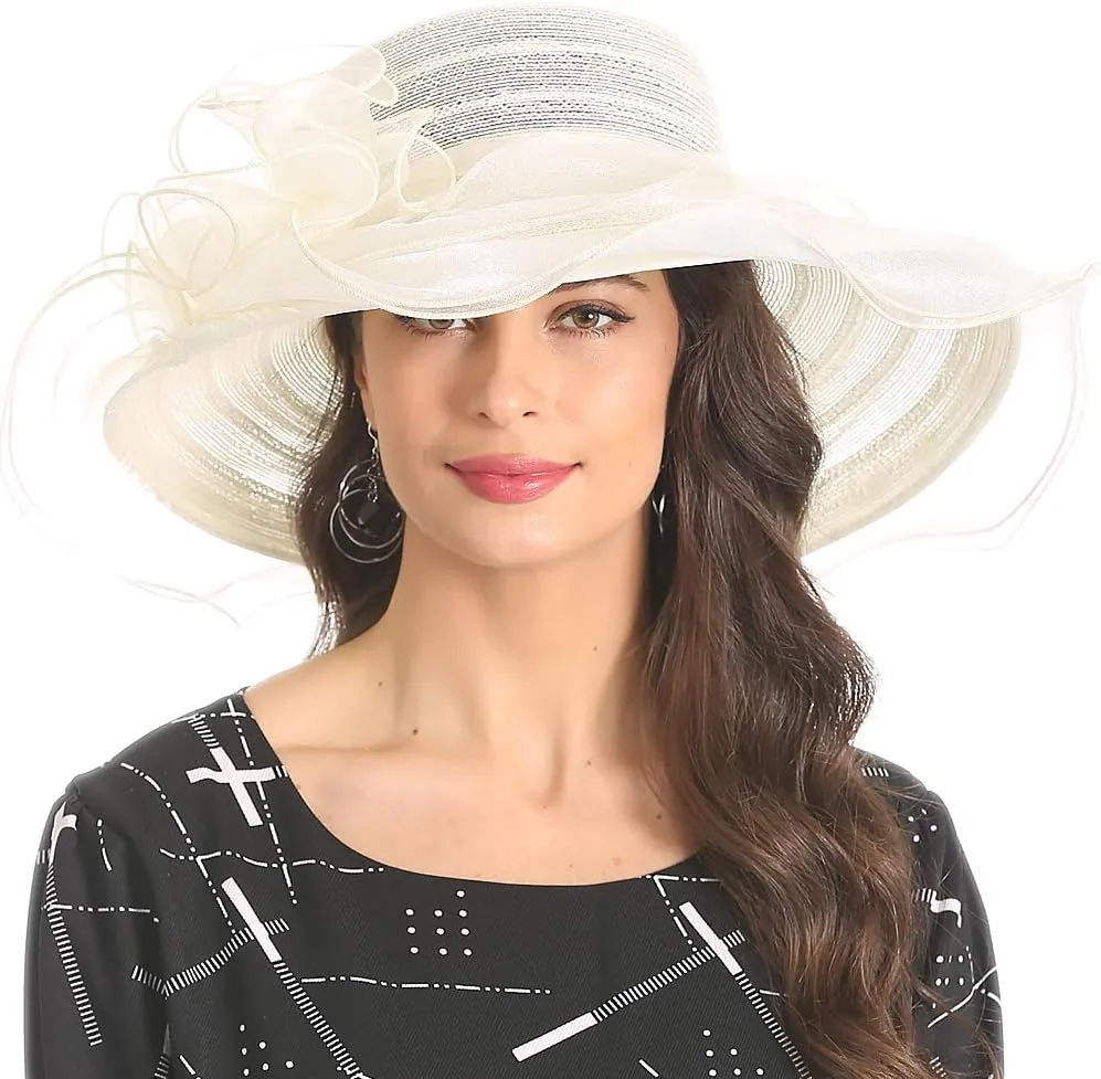 FORBUSITE Derby Church Dress Hat for Women Fascinator Bridal Tea Party Wedding Hat Wide Brim