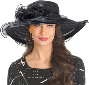 FORBUSITE Derby Church Dress Hat for Women Fascinator Bridal Tea Party Wedding Hat Wide Brim