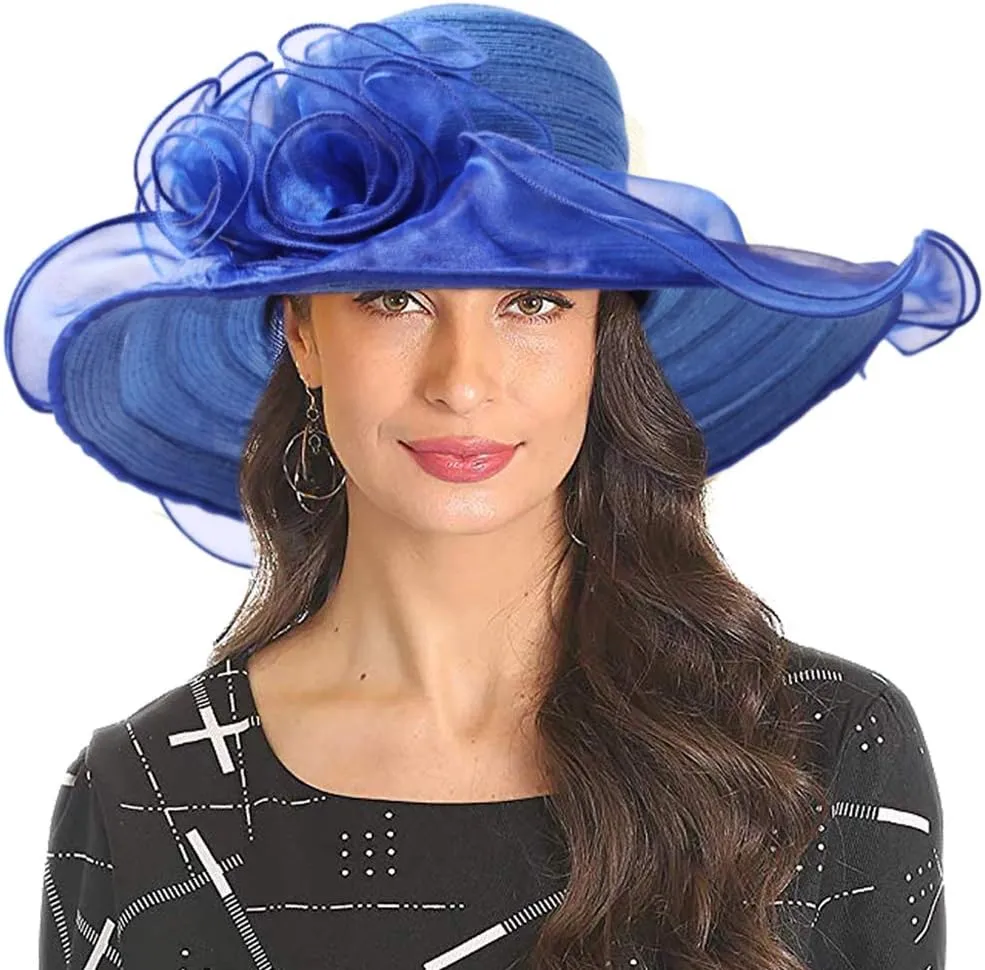 FORBUSITE Derby Church Dress Hat for Women Fascinator Bridal Tea Party Wedding Hat Wide Brim