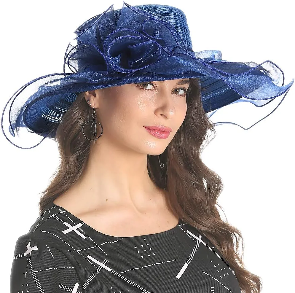 FORBUSITE Derby Church Dress Hat for Women Fascinator Bridal Tea Party Wedding Hat Wide Brim