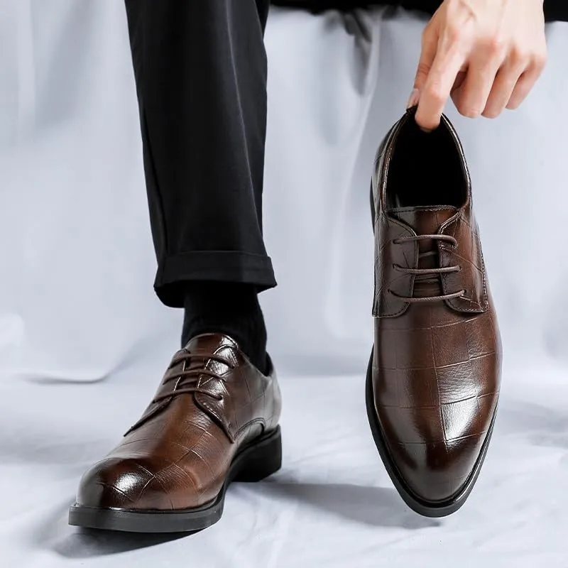 Formal Dress Shoes for Men Lace Up Pointed Toe Plaid Vegan Leather Derby Shoes Low Top Non Slip Resistant Anti-Slip Rubber Sole Wedding