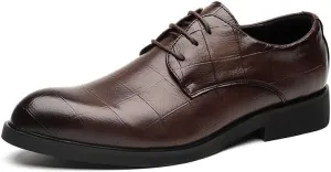 Formal Dress Shoes for Men Lace Up Pointed Toe Plaid Vegan Leather Derby Shoes Low Top Non Slip Resistant Anti-Slip Rubber Sole Wedding