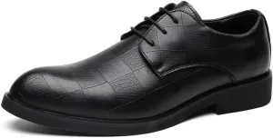 Formal Dress Shoes for Men Lace Up Pointed Toe Plaid Vegan Leather Derby Shoes Low Top Non Slip Resistant Anti-Slip Rubber Sole Wedding