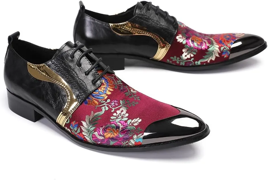 Formal Loafer Dress Oxford for Men Block Flat Heel Slip On for Party Genuine Leather