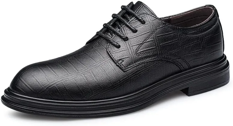 Formal Shoes Dress Oxford for Men Lace Up Round Toe Plaid Leather Derby Shoes Low Top Block Heel Anti-Slip Resistant Non Slip Classic