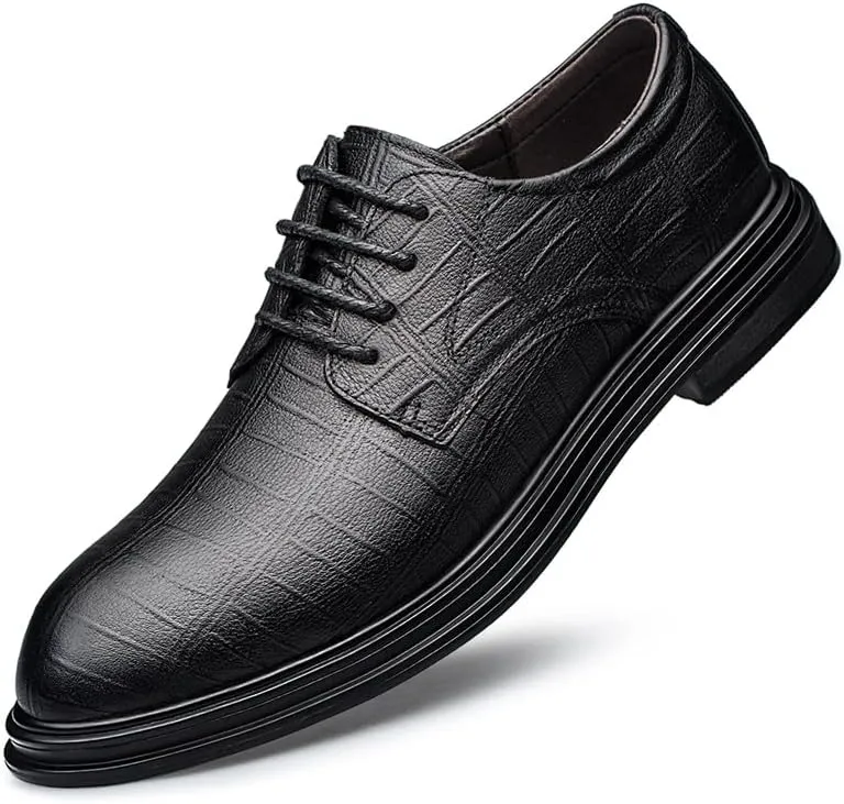 Formal Shoes Dress Oxford for Men Lace Up Round Toe Plaid Leather Derby Shoes Low Top Block Heel Anti-Slip Resistant Non Slip Classic