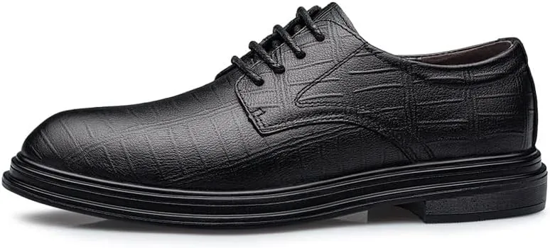 Formal Shoes Dress Oxford for Men Lace Up Round Toe Plaid Leather Derby Shoes Low Top Block Heel Anti-Slip Resistant Non Slip Classic