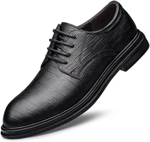 Formal Shoes Dress Oxford for Men Lace Up Round Toe Plaid Leather Derby Shoes Low Top Block Heel Anti-Slip Resistant Non Slip Classic