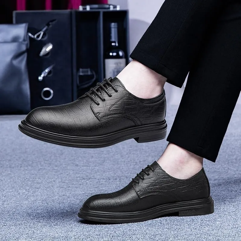 Formal Shoes Dress Oxford for Men Lace Up Round Toe Plaid Leather Derby Shoes Low Top Block Heel Anti-Slip Resistant Non Slip Classic