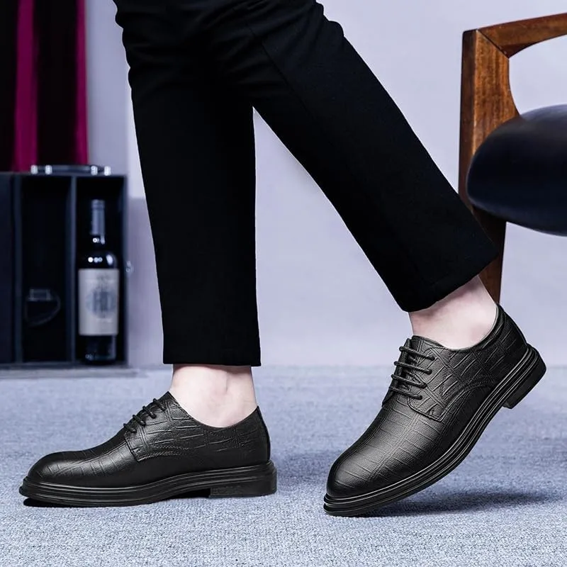 Formal Shoes Dress Oxford for Men Lace Up Round Toe Plaid Leather Derby Shoes Low Top Block Heel Anti-Slip Resistant Non Slip Classic