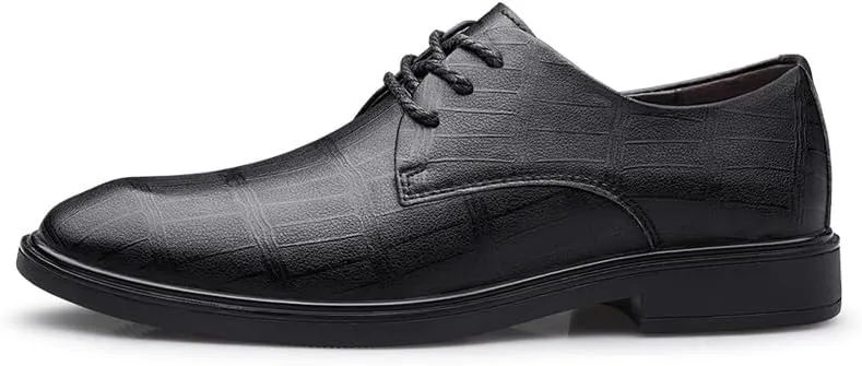 Formal Shoes Dress Oxford for Men Lace Up Round Toe Plaid Print Leather Derby Shoes Non Slip Resistant Block Heel Rubber Sole Anti-Slip Business