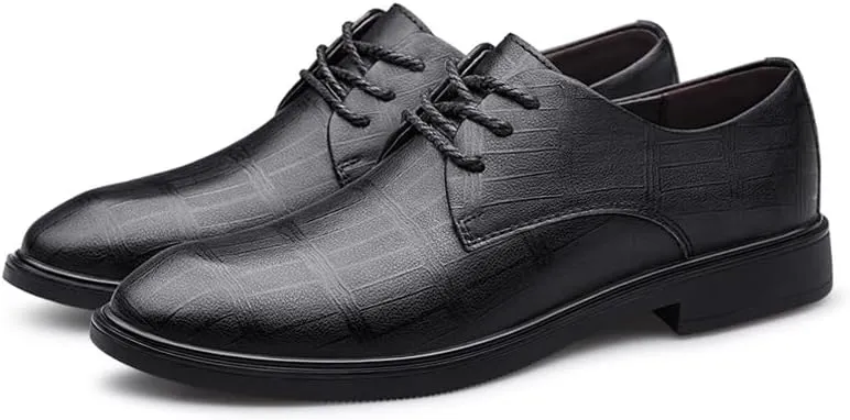 Formal Shoes Dress Oxford for Men Lace Up Round Toe Plaid Print Leather Derby Shoes Non Slip Resistant Block Heel Rubber Sole Anti-Slip Business
