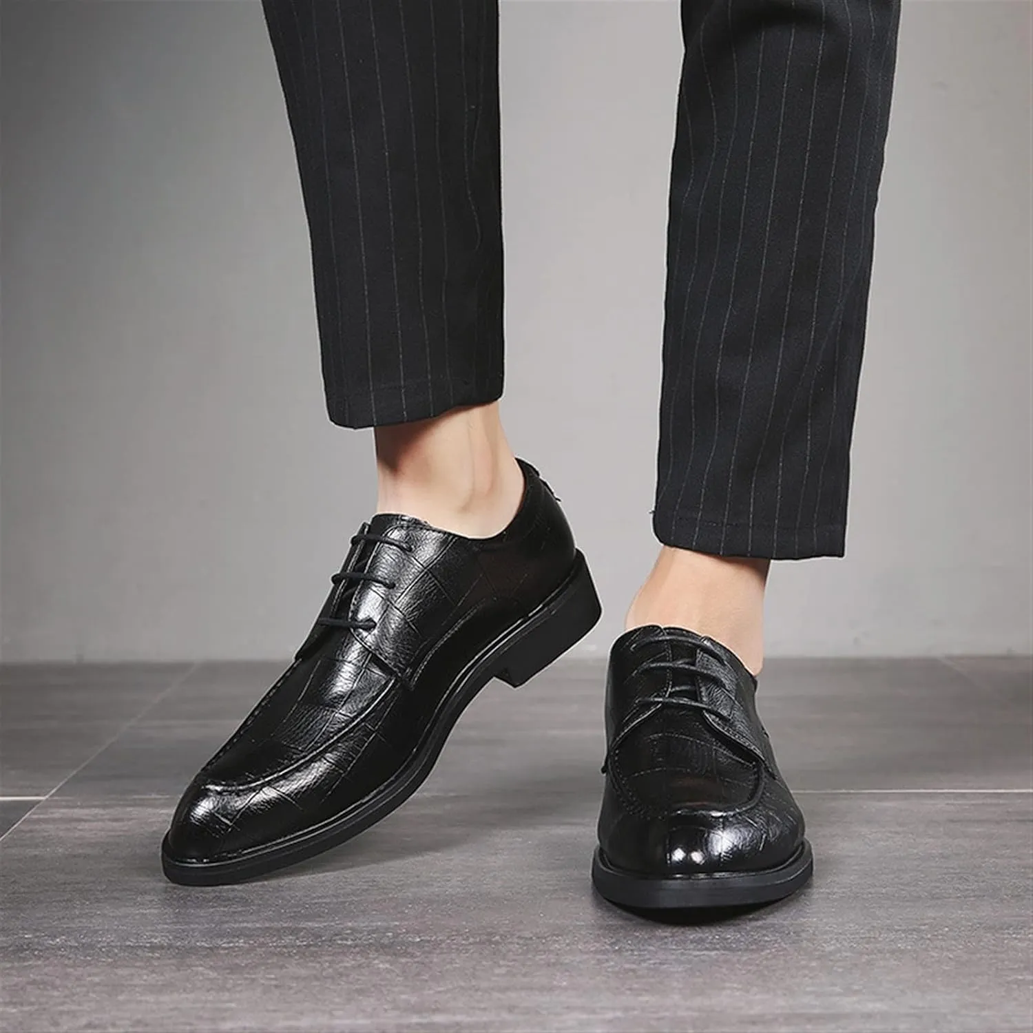 Formal Shoes for Men Lace Up Brogue Embossed Derby Shoes Vegan Leather Slip Resistant Block Heel Anti-Slip Low Top Non Slip Classic