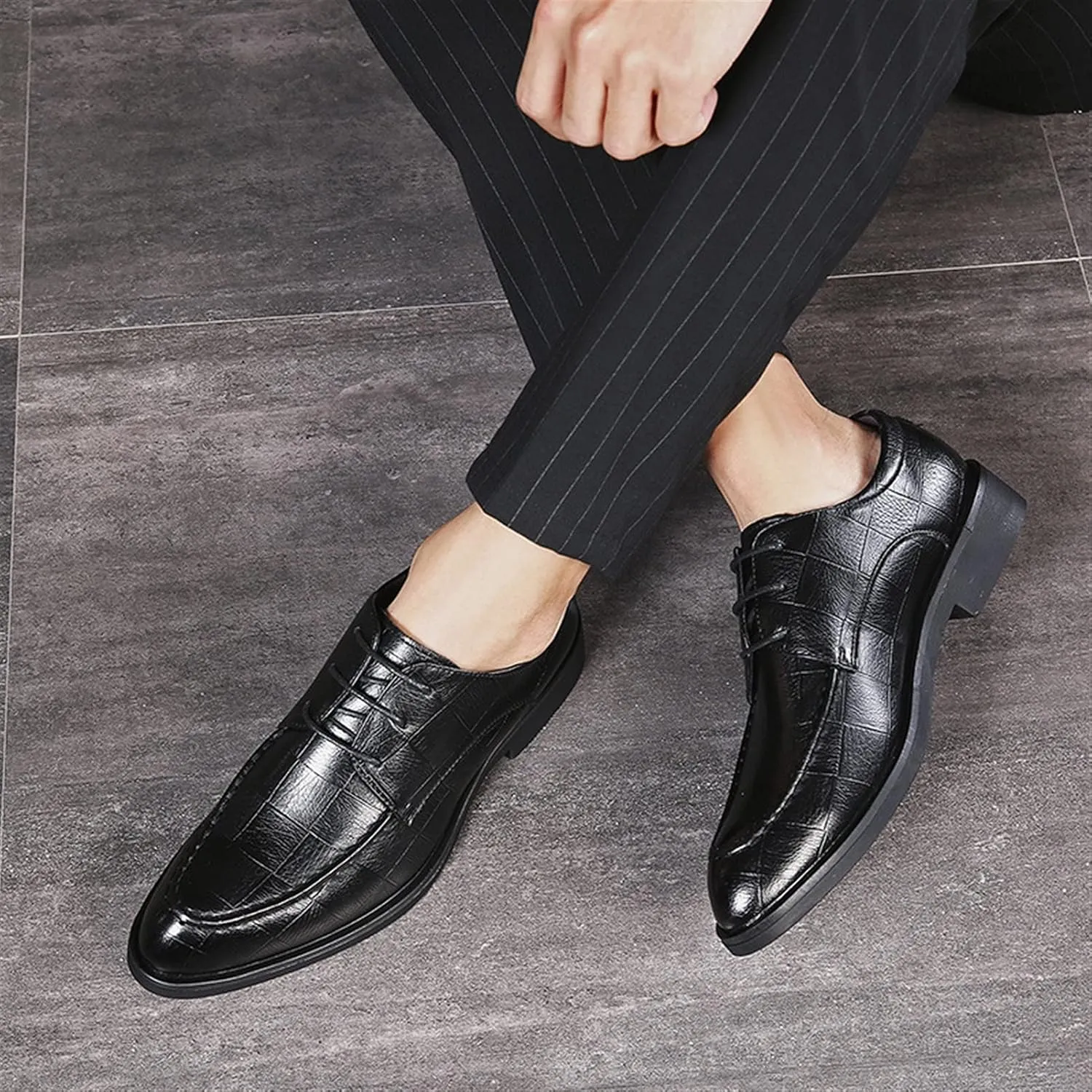 Formal Shoes for Men Lace Up Brogue Embossed Derby Shoes Vegan Leather Slip Resistant Block Heel Anti-Slip Low Top Non Slip Classic