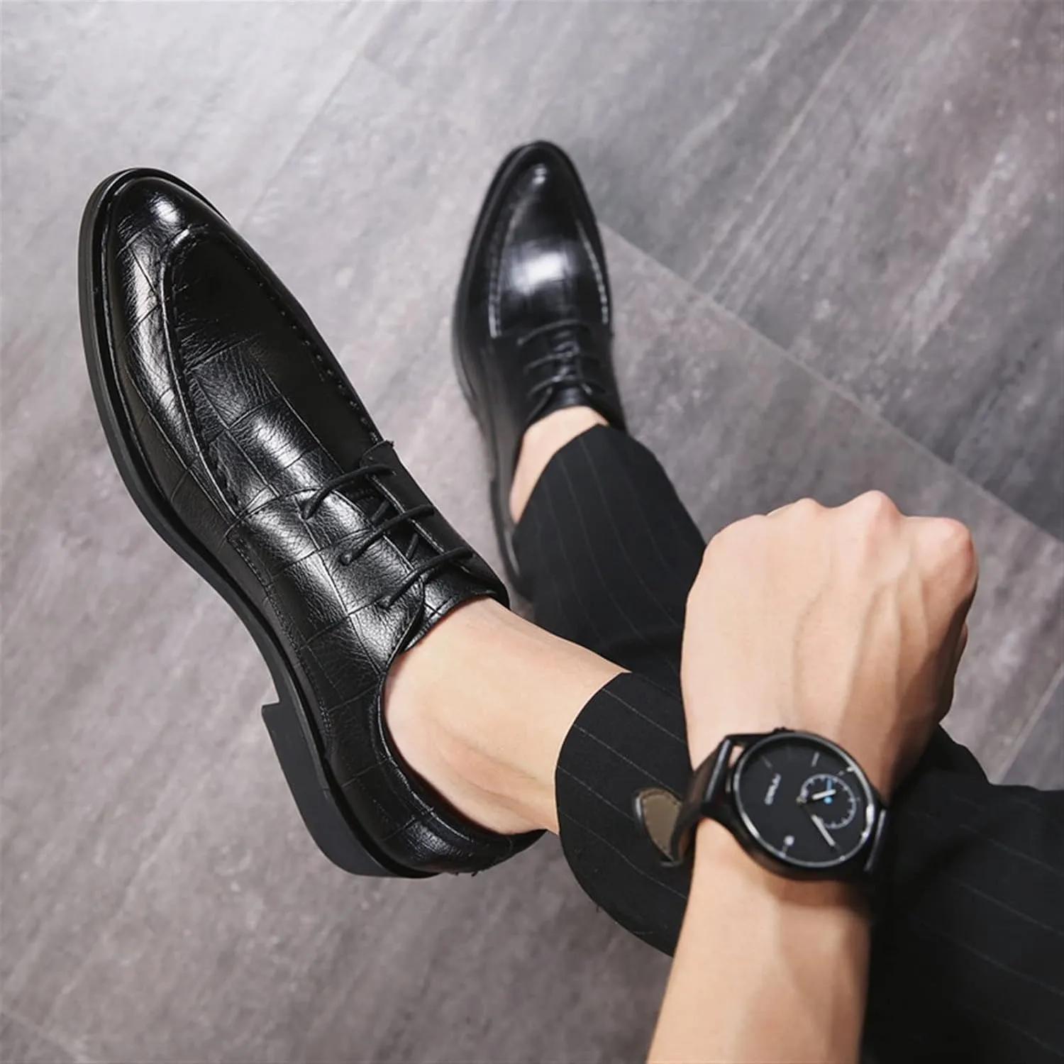 Formal Shoes for Men Lace Up Brogue Embossed Derby Shoes Vegan Leather Slip Resistant Block Heel Anti-Slip Low Top Non Slip Classic