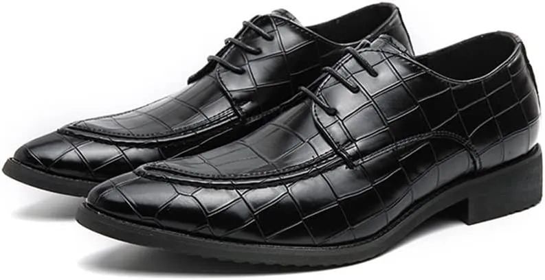 Formal Shoes for Men Lace Up Plaid Apron Toe Derby Shoes Leather Non Slip Block Heel Slip Resistant Party