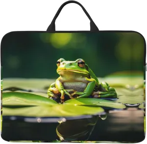 Frogs Patterned Laptop Sleeve (16.5x12.2 inches), Anti-Collision Protective Shell, Portable Handheld Design