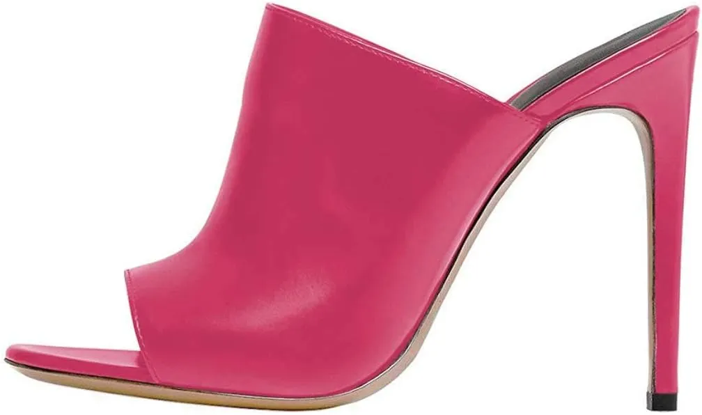 FSJ Wome Open Peep Toe Mule Sandals Wide Strap Slide Slippers Stiletto High Heels Slip on Backless Summer Casual Shoes 4-15 M US