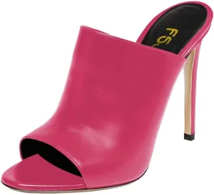 FSJ Wome Open Peep Toe Mule Sandals Wide Strap Slide Slippers Stiletto High Heels Slip on Backless Summer Casual Shoes 4-15 M US