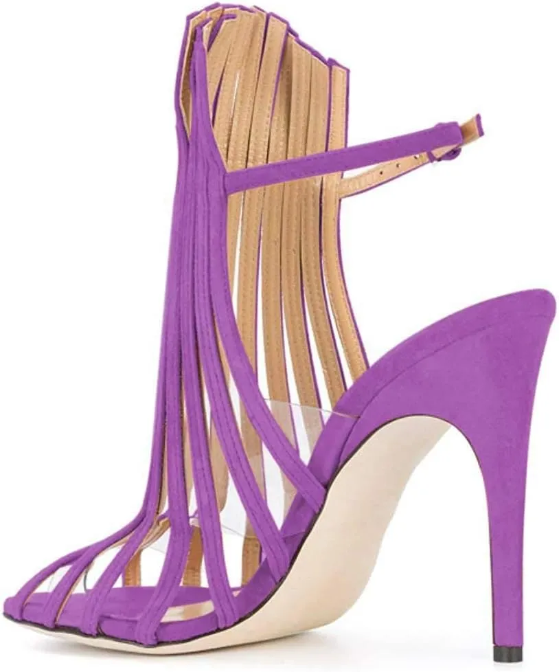 FSJ Women Peep Toe High Heel Bootie Pumps Stiletto PVC Dress Ankle Strap Sandal Slingback Buckle Stylish Shoes 4-15 M US