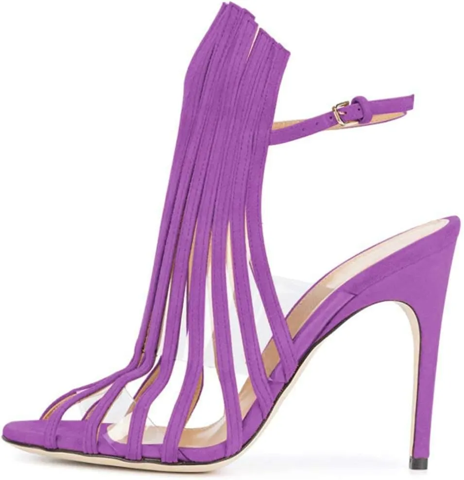 FSJ Women Peep Toe High Heel Bootie Pumps Stiletto PVC Dress Ankle Strap Sandal Slingback Buckle Stylish Shoes 4-15 M US