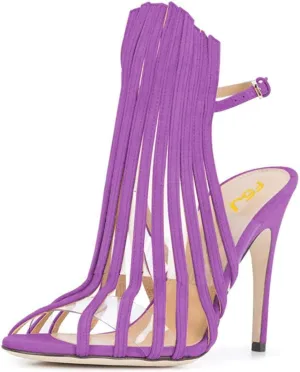 FSJ Women Peep Toe High Heel Bootie Pumps Stiletto PVC Dress Ankle Strap Sandal Slingback Buckle Stylish Shoes 4-15 M US