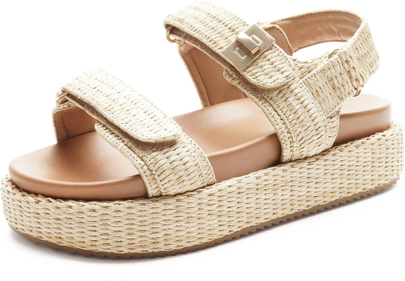 FUNKYMONKEY Women's Low Wedge Platform Sandals Open Toe Adjustable Double Strap Beach Casual Sandals