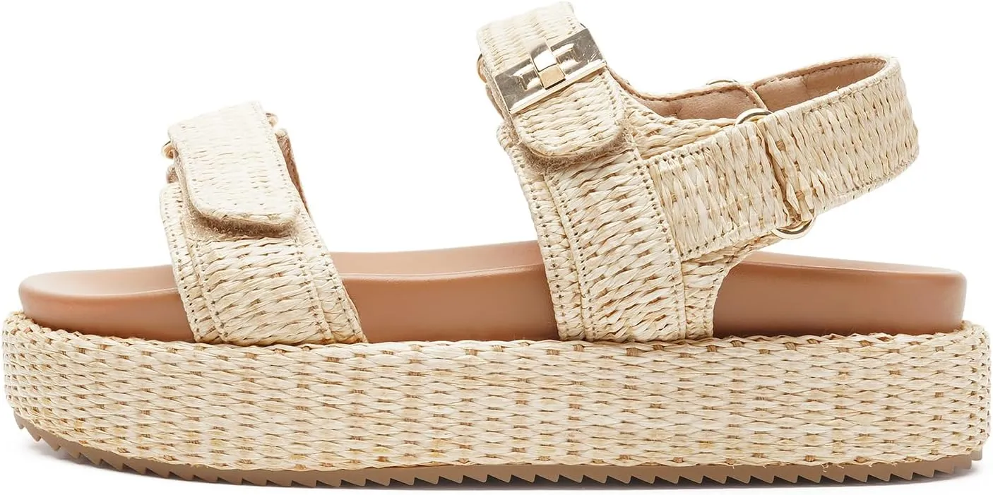 FUNKYMONKEY Women's Low Wedge Platform Sandals Open Toe Adjustable Double Strap Beach Casual Sandals