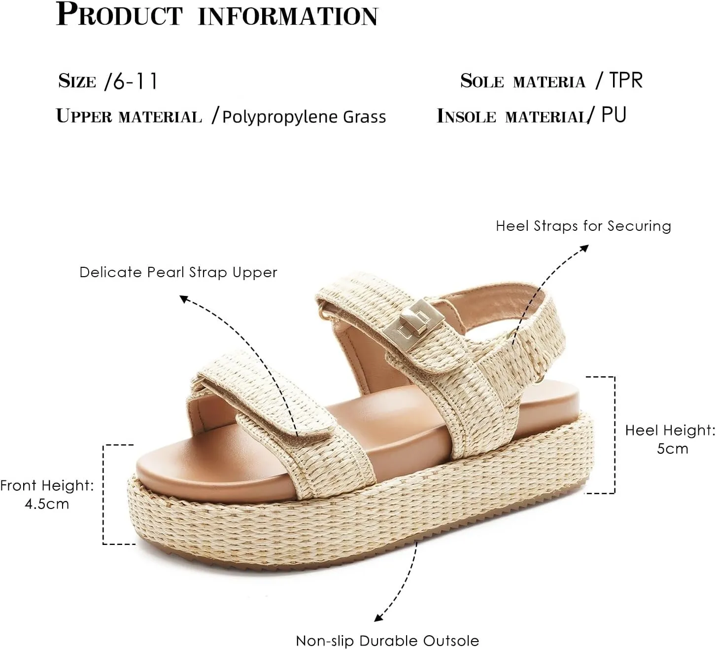 FUNKYMONKEY Women's Low Wedge Platform Sandals Open Toe Adjustable Double Strap Beach Casual Sandals